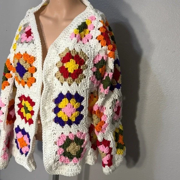Handmade Crochet Granny Square Jacket – Boho Chic Luxury Cardigan Size L/XL NWT - Picture 3 of 5